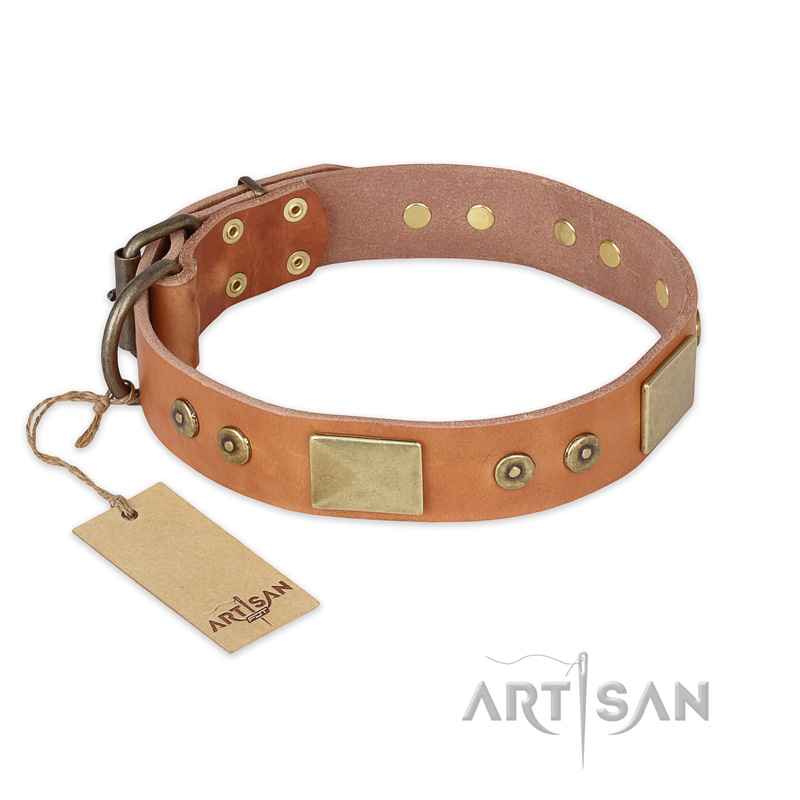 "The Middle Ages" FDT Artisan Handcrafted Tan Leather American Bulldog Collar