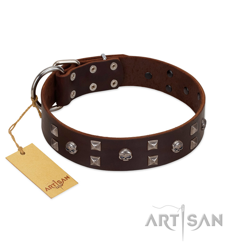 "Brown Shadow" Designer Handmade FDT Artisan Brown Leather American Bulldog Collar